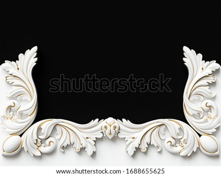 Vintage white card with gold patina ornament decoration. 3D illustration