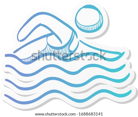 Man swimming icon in sticker color style. Athlete triathlon s sport