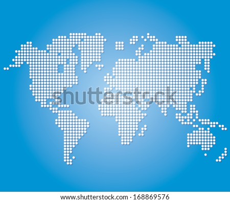 Dot World maps and globes on blue color background. Vector 