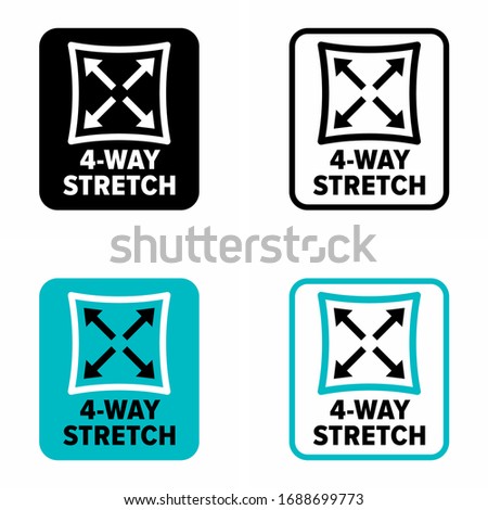 "4-way stretch" synthetic fabric property information sign Royalty-Free Stock Photo #1688699773
