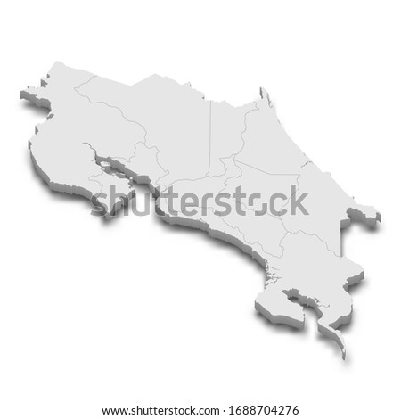 3d map of Costa Rica with borders of regions Royalty-Free Stock Photo #1688704276