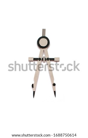 Paper art and cutout compass on isolated white background. Precision pencil. 