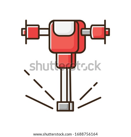 Road works perforator RGB color icon. Construction and demolition tool. Pneumatic instrument drilling in surface. Worker hardware. Jackhammer for concrete. Isolated vector illustration