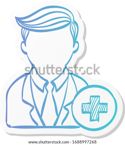 Businessman with plus sign icon in sticker color style. Business office team add join recruit
