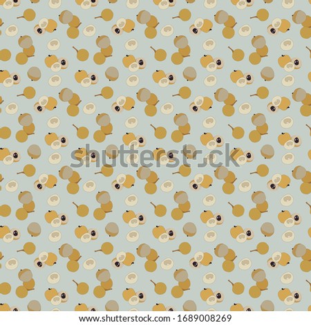 longan seamless pattern on soft blue color. longan fruit and slices with seeds vector pattern.