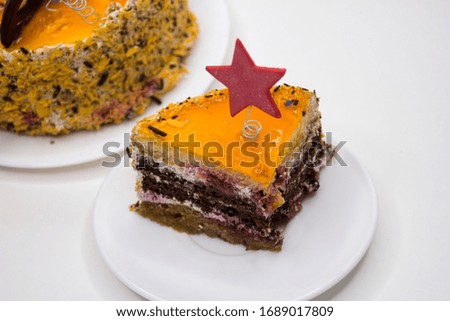 
Cutout orange pie. Cake.Orange color. Celebrate. Birthday.