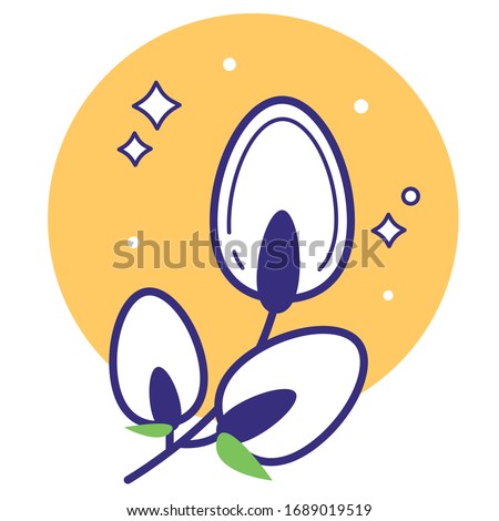 Cute Stylized willow icon. Easter yellow vector set for print or web desigh