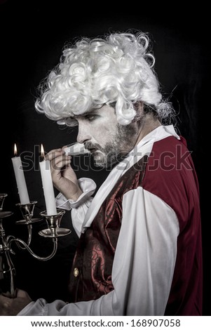 Nineteenth, gentleman rococo era wig, chandelier with candles