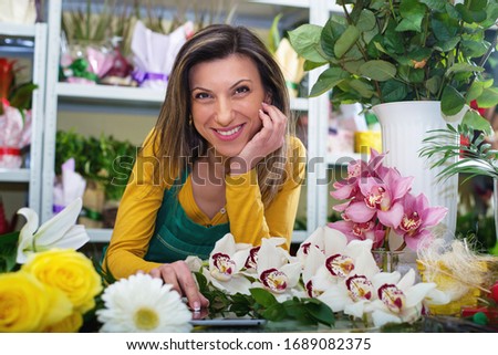Woman entrepreneur/shop owner/ florist of a small flower shop business