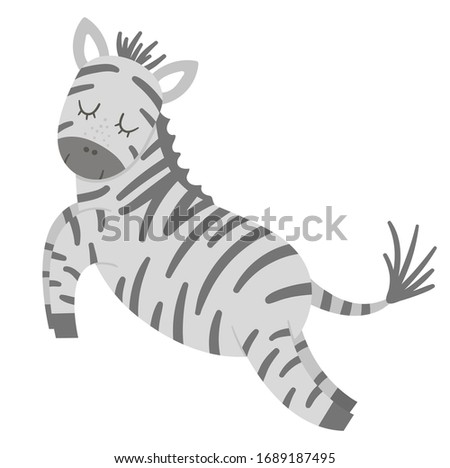 Vector cute zebra isolated on white background. Funny tropical exotic African animal illustration. Bright flat picture for children. Jungle summer clip art