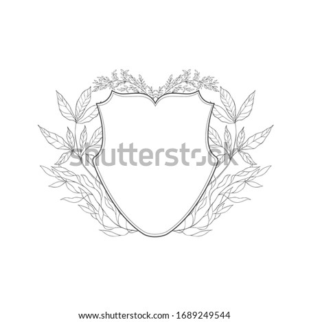 Floral botanical frame and monogram. Vintage border.Vector crests.