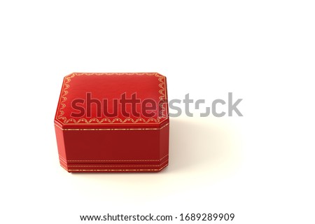 Red Cartier box on white background. Symbol of luxury style Royalty-Free Stock Photo #1689289909