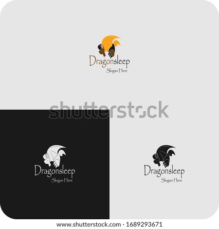 Dragon Illustration Logo, Dragon Sleeping Stock icon Vector