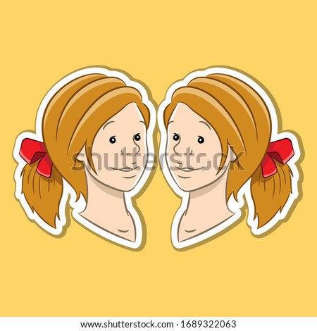Vector Illustration of Sticker of Gemini Zodiac Sign isolated on a Yellow background