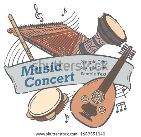 Poster or flyer design with Arabic instruments. Vector illustration. Royalty-Free Stock Photo #1689351040