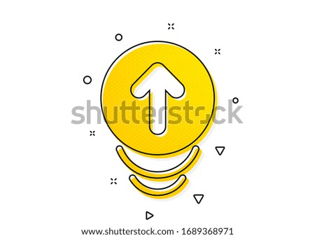 Scrolling arrow sign. Swipe up icon. Landing page scroll symbol. Yellow circles pattern. Classic swipe up icon. Geometric elements. Vector