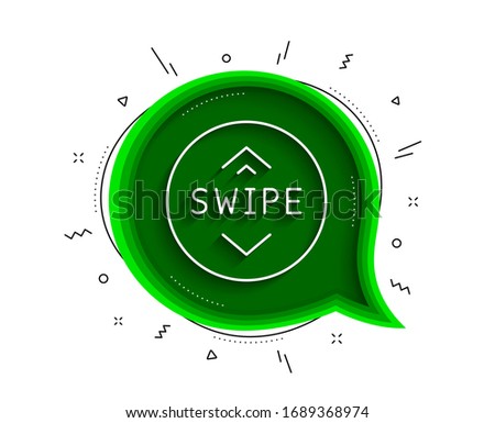 Swipe up button line icon. Chat bubble with shadow. Scrolling arrow sign. Landing page scroll symbol. Thin line swipe up icon. Vector