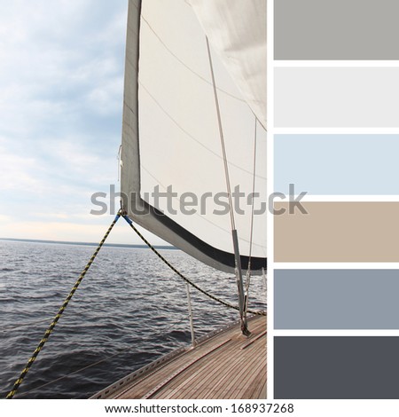 Yacht in the sea , colour palette swatches.