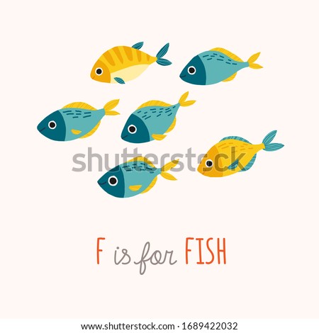 Tropic blue and yellow fish smiling. Cartoon vector clipart eps 10 hand drawn illustration isolated on white background. Royalty-Free Stock Photo #1689422032