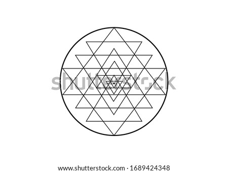 sri yantra hand drawn sketch for your design. Sacred geometry and alchemy symbol, vector isolated on white background  Royalty-Free Stock Photo #1689424348