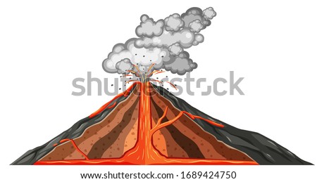Diagram of volcano erupts on white background illustration