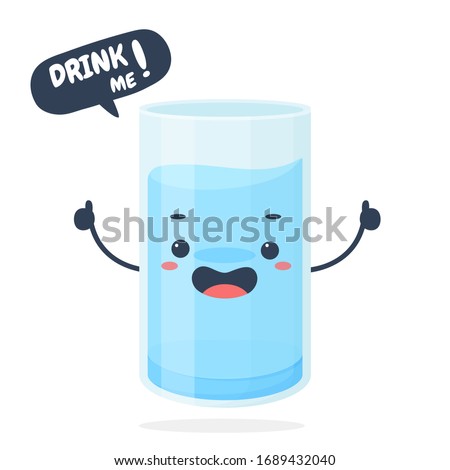 Cartoon Glass Vector With a full glass of water Hold my thumb and message to drink me.