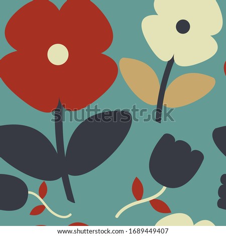 Seamless pattern flower with various shape, for fabric print, scarf, background, wallpaper, with tosca background color