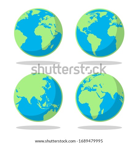 Simple cartoon flat earth planet symbols. Globe map circle design vector color silhouettes for world geography travel and exploring illustrations