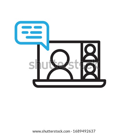 Video conference icon. People on computer screen. Home office in quarantine times. Digital communication. Internet teaching media. Royalty-Free Stock Photo #1689492637