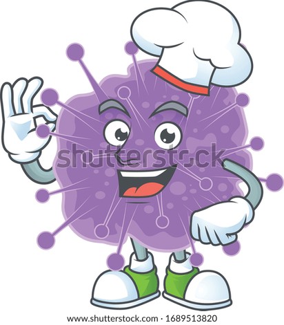 A picture of coronavirus influenza cartoon character wearing white chef hat