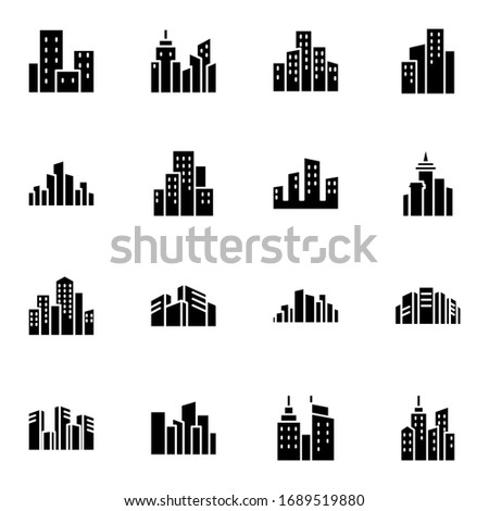 City, town, building icon set. Simple downtown, skyscraper, metropolis solid icon sign concept. vector illustration.  Royalty-Free Stock Photo #1689519880