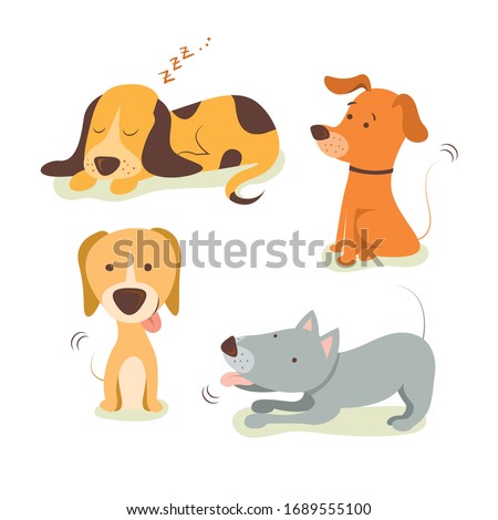 Dogs collection. Vector illustration of funny cartoon different breeds dogs in trendy flat style.
