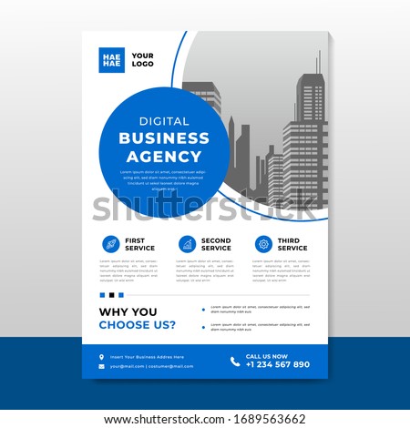 Corporate business flyer poster pamphlet brochure cover template design with blue color on a4 paper size. For marketing, business proposal, promotion, advertise, publication, cover page Royalty-Free Stock Photo #1689563662