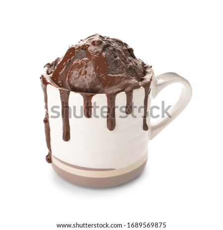Chocolate mug cake on white background Royalty-Free Stock Photo #1689569875