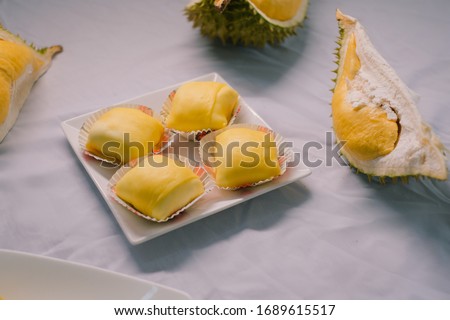 Durian pancake roll. Durian Crepe. Asian pancake