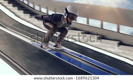 Skier on ski jumping competition.