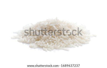 Dry white jasmine rice in isolated on a white background Royalty-Free Stock Photo #1689637237