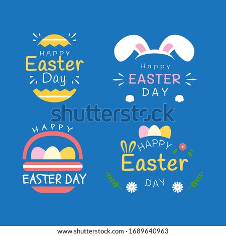 Easter greeting stickers with bunny, basket, eggs.