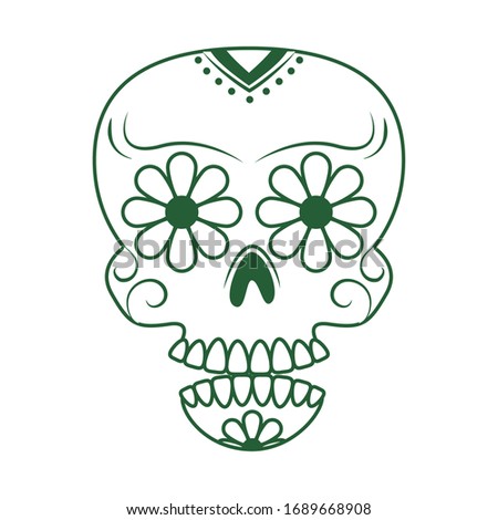 Catrina flower skull decoration.  Cinco de Mayo mexican celebration vector illustration line style icon