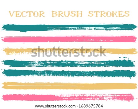 Hipster ink brush strokes isolated design elements. Set of paint lines. Dry Ink brushe stripes isolated on white, vector color palette samples.