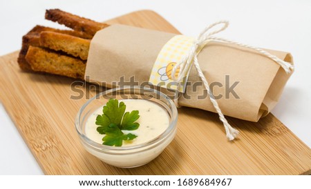 Kepta duona (in Lithuanian). Fried bread is a slice of bread that has been fried in oil or butter. Royalty-Free Stock Photo #1689684967