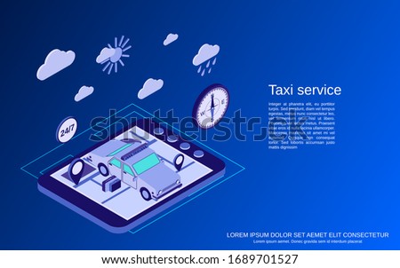 Taxi service flat isometric vector concept illustration