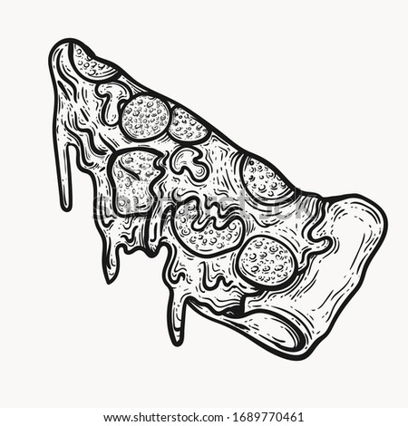 Pizza isolated vector illustration clip art graphic design element. junk food clipart png greasy pizza with dripping cheese, tasty fast food , diet, healthy lifestyle.