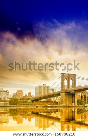 Brooklyn Bridge with beautiful sky.