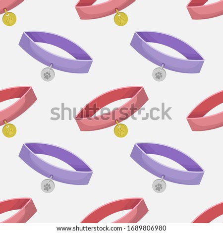 Vector seamless pattern with pink and purple dog-collars; animal design for fabric, wallpaper, wrapping paper, packaging, textile, web design.