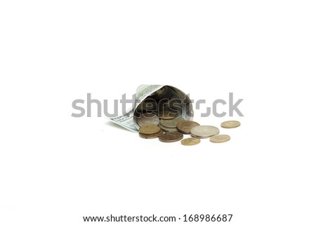 U.S. dollar bags with iron coins. Photo.