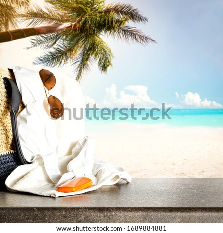summer background of free space for your decoration and beach landscape with palms. 
