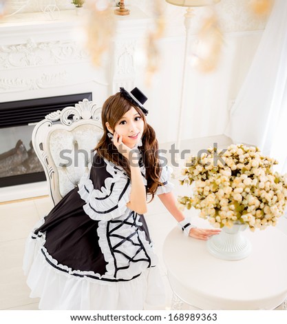 japanese style lolita maid cosplay cute girl