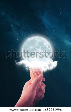 
moon ice cream. photo manipulation. Surreal artwork.