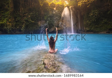 Girl at Kawasan Falls Waterfall - Cebu, Philippines